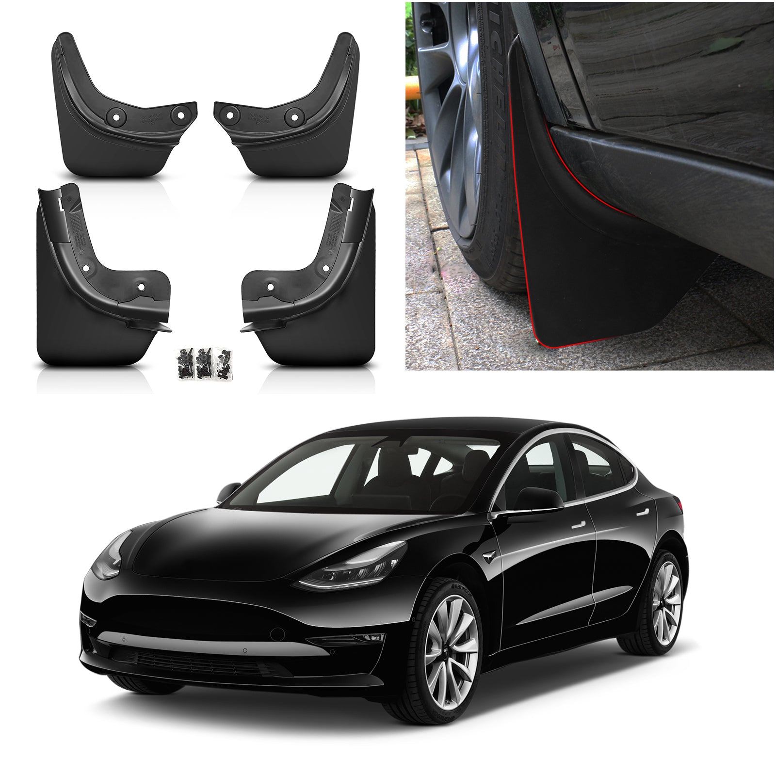 4x Flaps Fenders Splash Guards Plastic For 2020-2023 Tesla Model Y Black