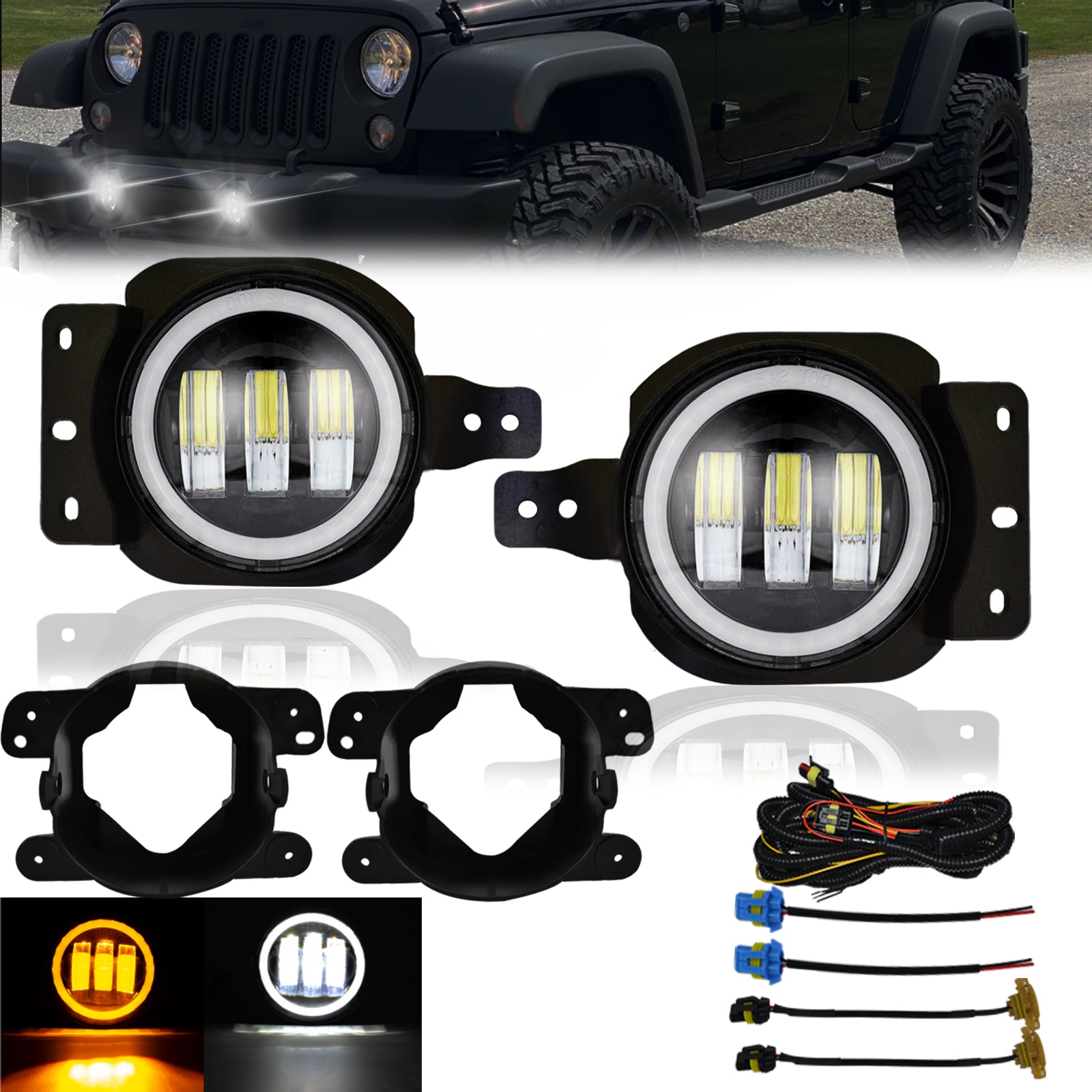 LED Fog Lights Bumper Lamps For 07-18 Jeep Wrangler JK 11-13 Dodge Charger